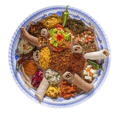 Traditional Ethiopian Injera Platter with colorful stews and vegetables - Kitengela Injera Hub
